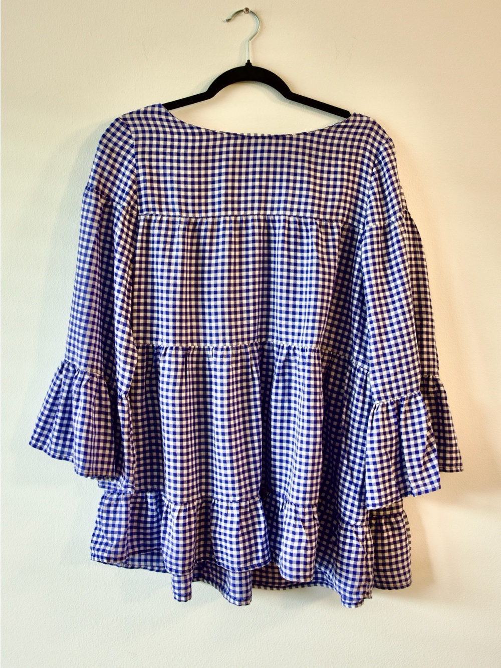 Zara Blue Gingham Tiered Dress with Ruffle Sleeves